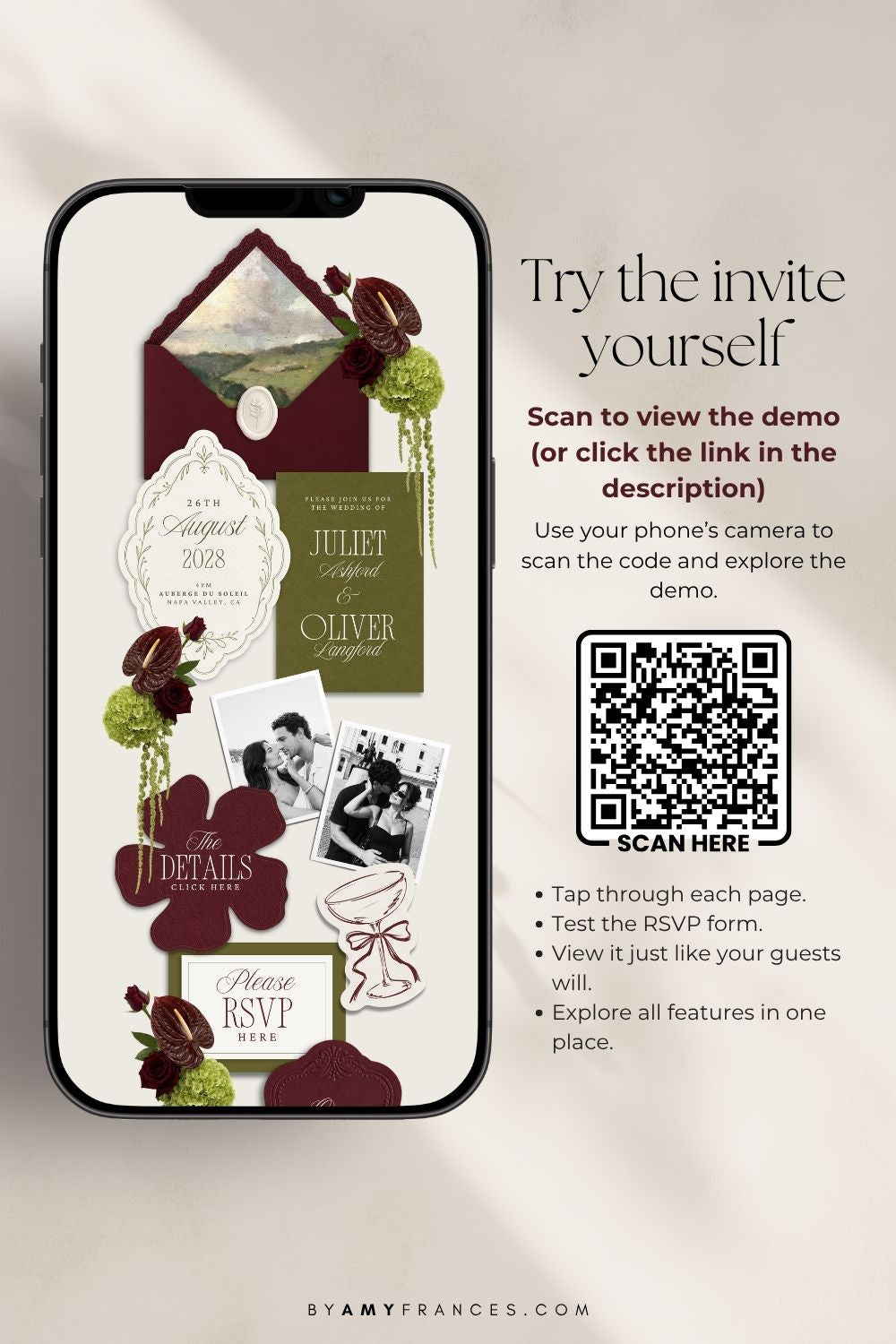 Wedding Website | Olive & Burgundy