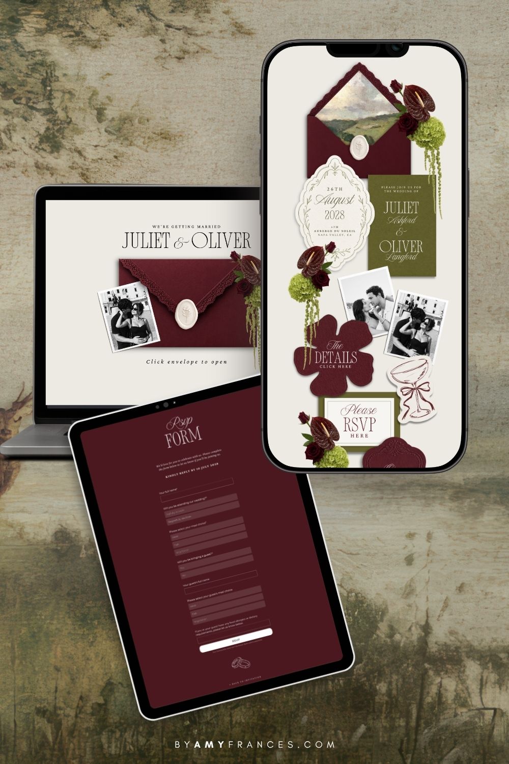 Wedding Website | Olive & Burgundy