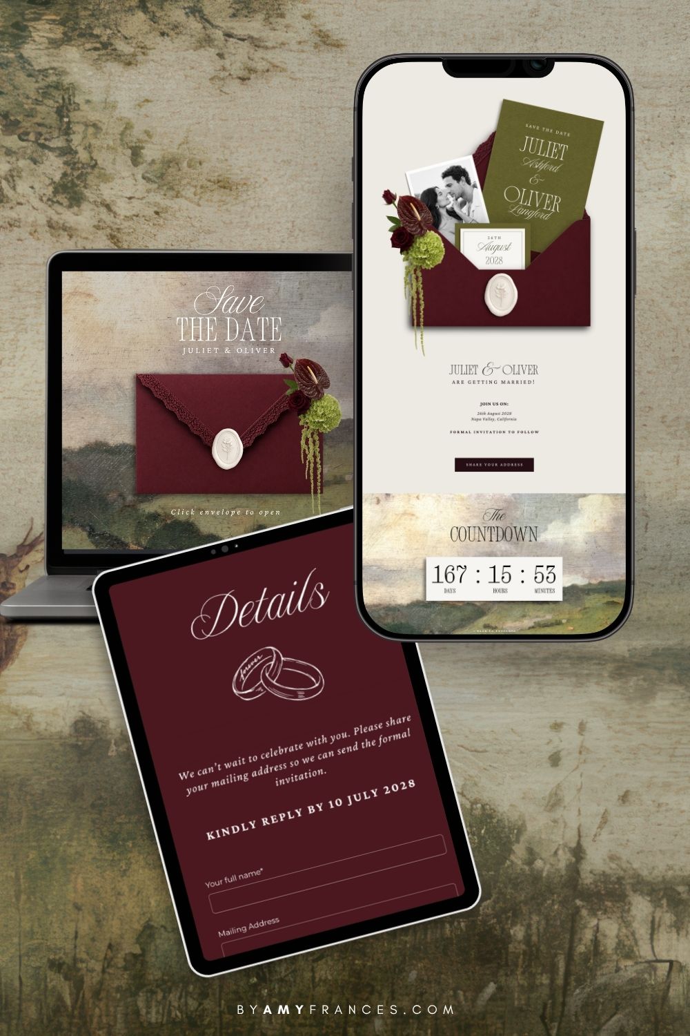 Save the Date | Olive & Burgundy