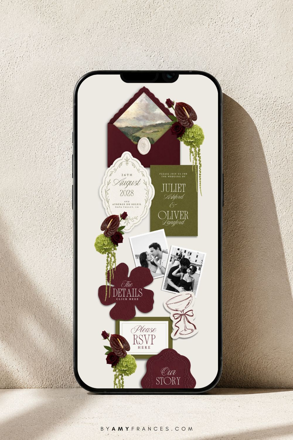 Wedding Website | Olive & Burgundy